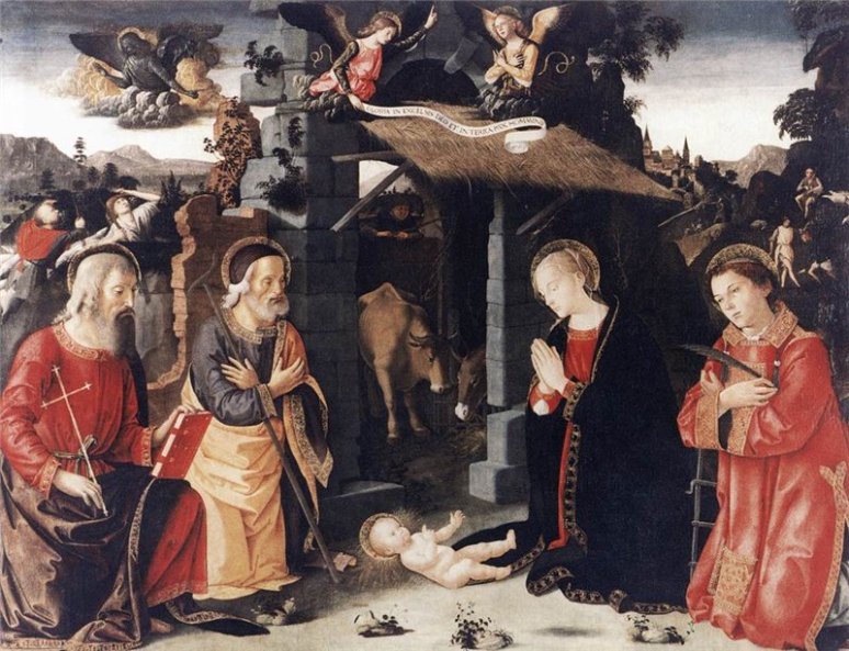 Antoniazzo Romano - Nativity with Sts Lawrence and Andrew